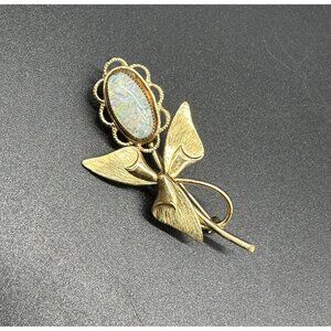 Vintage Flower Brooch Pin Faux Opal Floral TK Tru Kay 12K Gold Filled Cottage